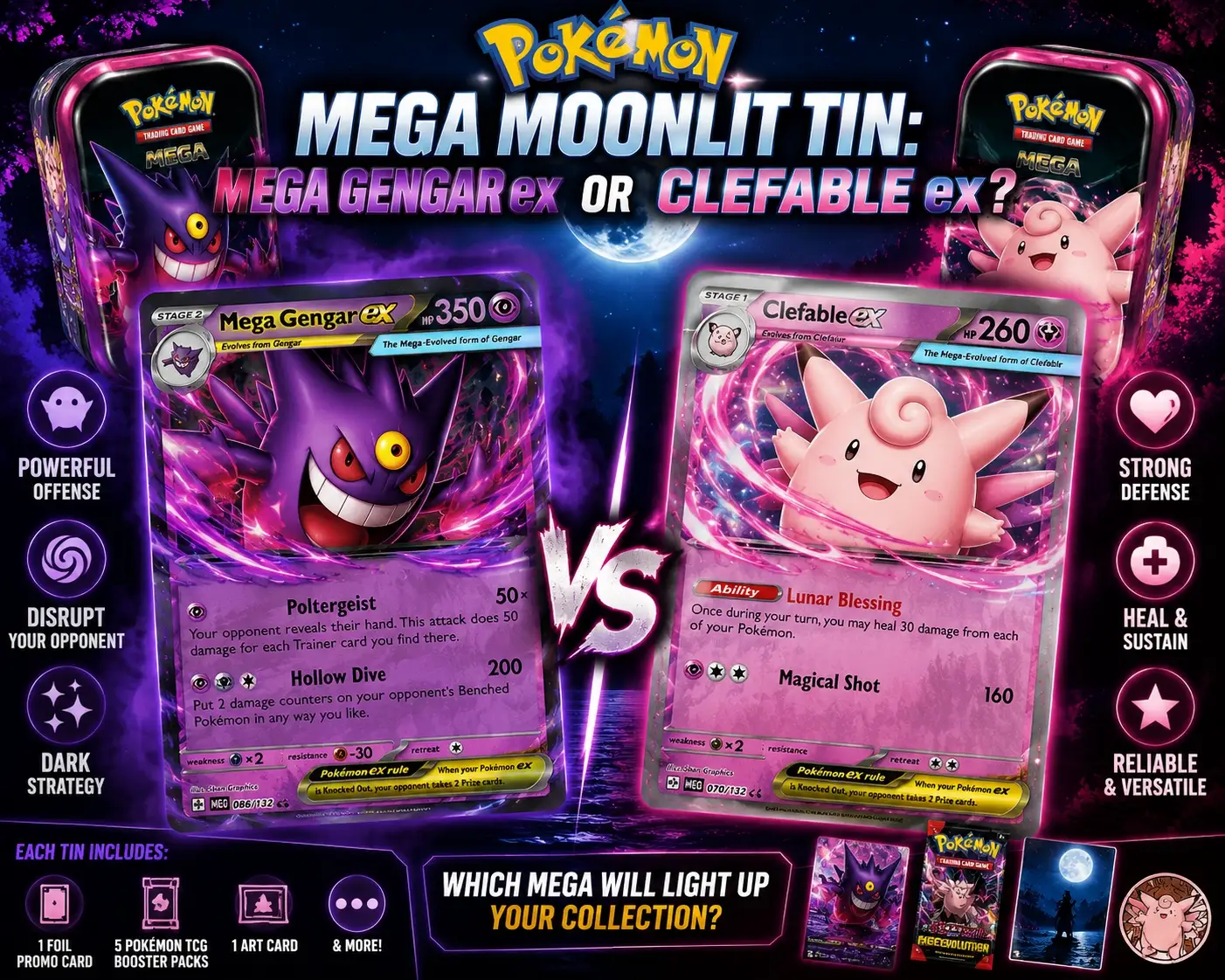Pokémon Mega Moonlit Tin: Mega Gengar ex or Clefable ex?